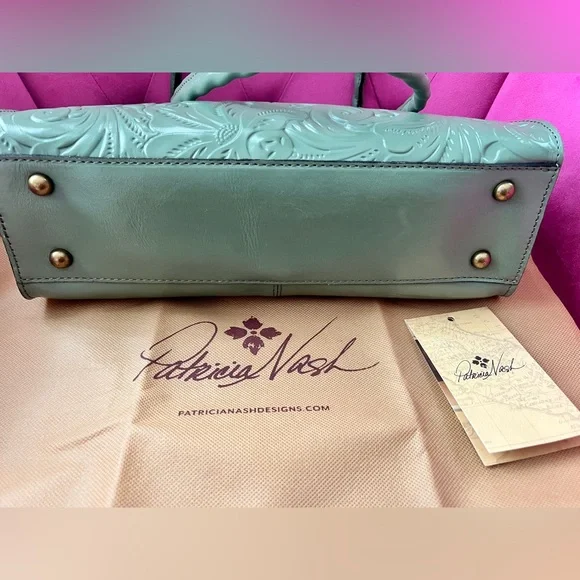 Patricia Nash Green Western Floral Embossed Leather Handbag New - Picture 5 of 8